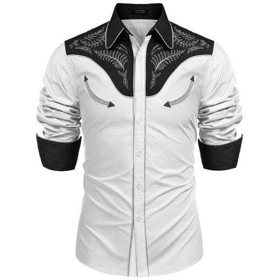 COOFANDY Men's Embroidered Shirt Casual Retro Button Down Wedding Shirt Slim Fit