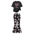 thumbnail image 3 of Tiijoy Big Girls Valentine's Day Outfits Bow Pattern Short Sleeve T-Shirt Flared Pants Set, Sizes 9-10, 3 of 4