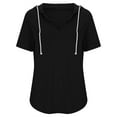 thumbnail image 3 of Kovlvoll Womens Tops V-Neck Short Sleeve Solid Color Loose Casual T-Shirt Summer Oversized Hooded Top, 3 of 5