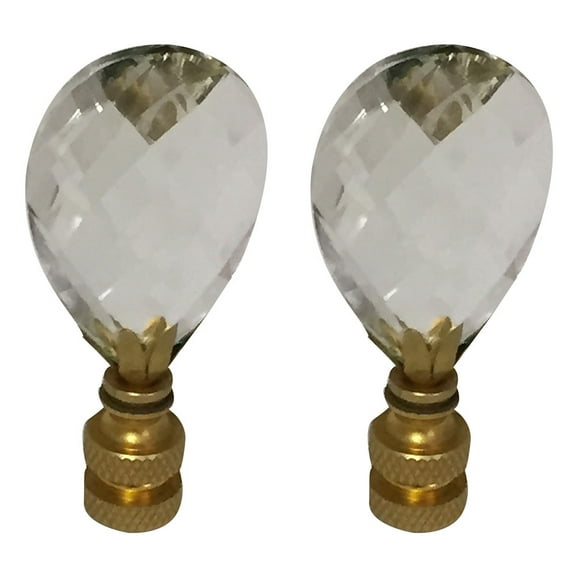 Royal Designs Small Diamond Swiss Cut Clear K9 Crystal Lamp Finial For Lamp Shade with Polished Brass Base Set of 2
