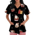 thumbnail image 5 of Garbnen Scrub Tops for Women Merry Christmas Fitted Scrub Tops Women Stretchy Short Sleeve V Neck Santa Claus Print Nurses Working Uniforms with Pockets, 5 of 6