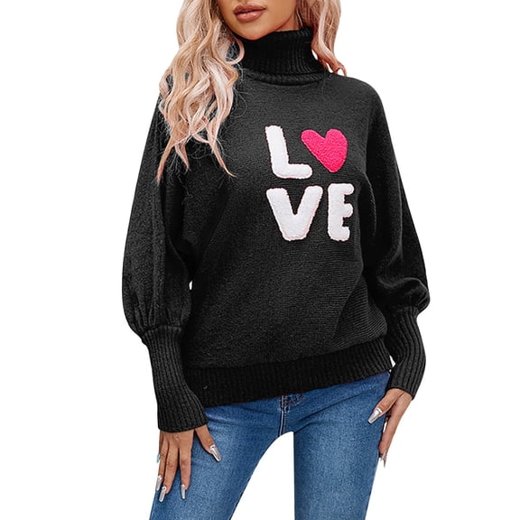 MESSUEN Thermal Sweater Love Heart Printed Tshirt Valentines Day Gifts Winter Sweaters for Women Womens Long Sleeve Shirts Women Long Sleeve Shirt Women Black L