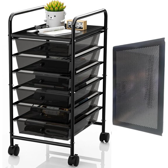 Metal 6 Tier Rolling Cart with 6 Drawers,1 Table Top & 4 Wheels, Utility Grocery Craft Cart on Wheels for Classroom, Office, Bathroom, Kitchen, Bar,Home Storage and Organization, Dorm Room Essentials