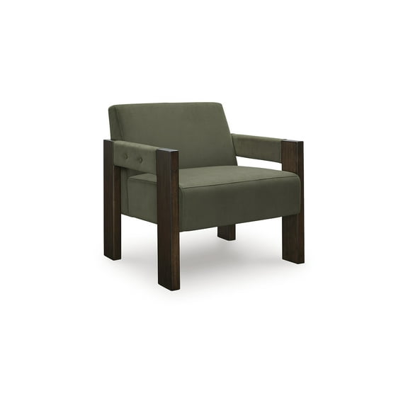 Signature Design by Ashley Adlanlock Accent Chair in Olive Green Velvet and Espresso Finish Wood Frame