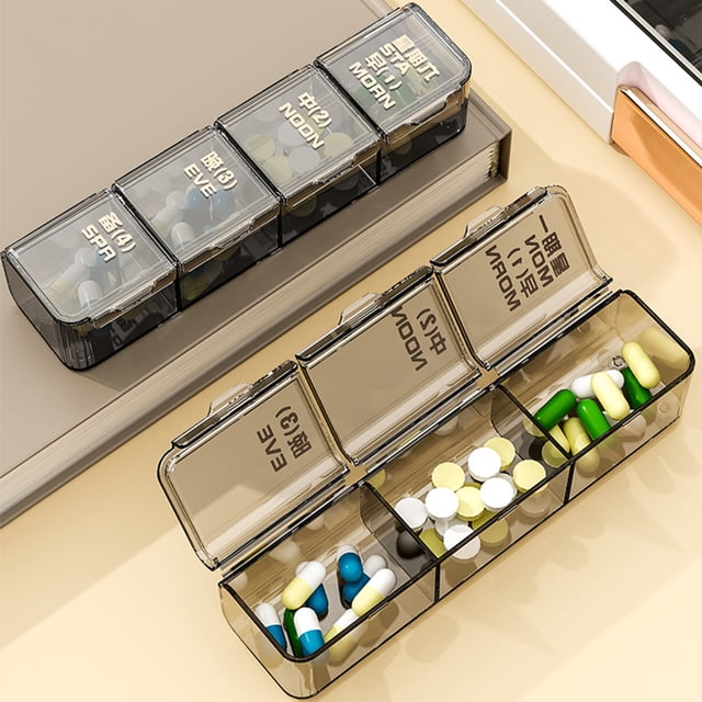 YAOMOBB Pill Container Transparent Weekly Organizer Box Large Capacity Sealed and Date proof