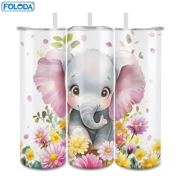 Foloda 1pc Elephant Mug Tumbler Birthday Gifts for Men Women Elephant Lover On Christmas Birthday 20oz Elephants Mug, Gifts for Animals Lovers Stainless Steel Water Bottle with Lid Straw for Outdoor