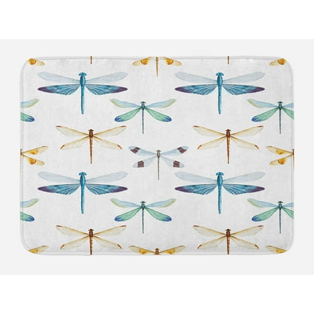 Dragonfly Bath Accessories Dragonfly Bath Mat, Collection of Regularly Lined Up Limitless Dragonfly Patterns Short Lives Symbol, Non-Slip Plush Mat Bathroom Kitchen Laundry Room Decor, 29.5 X 17.5 Inches, Orange Blue, Ambesonne ()