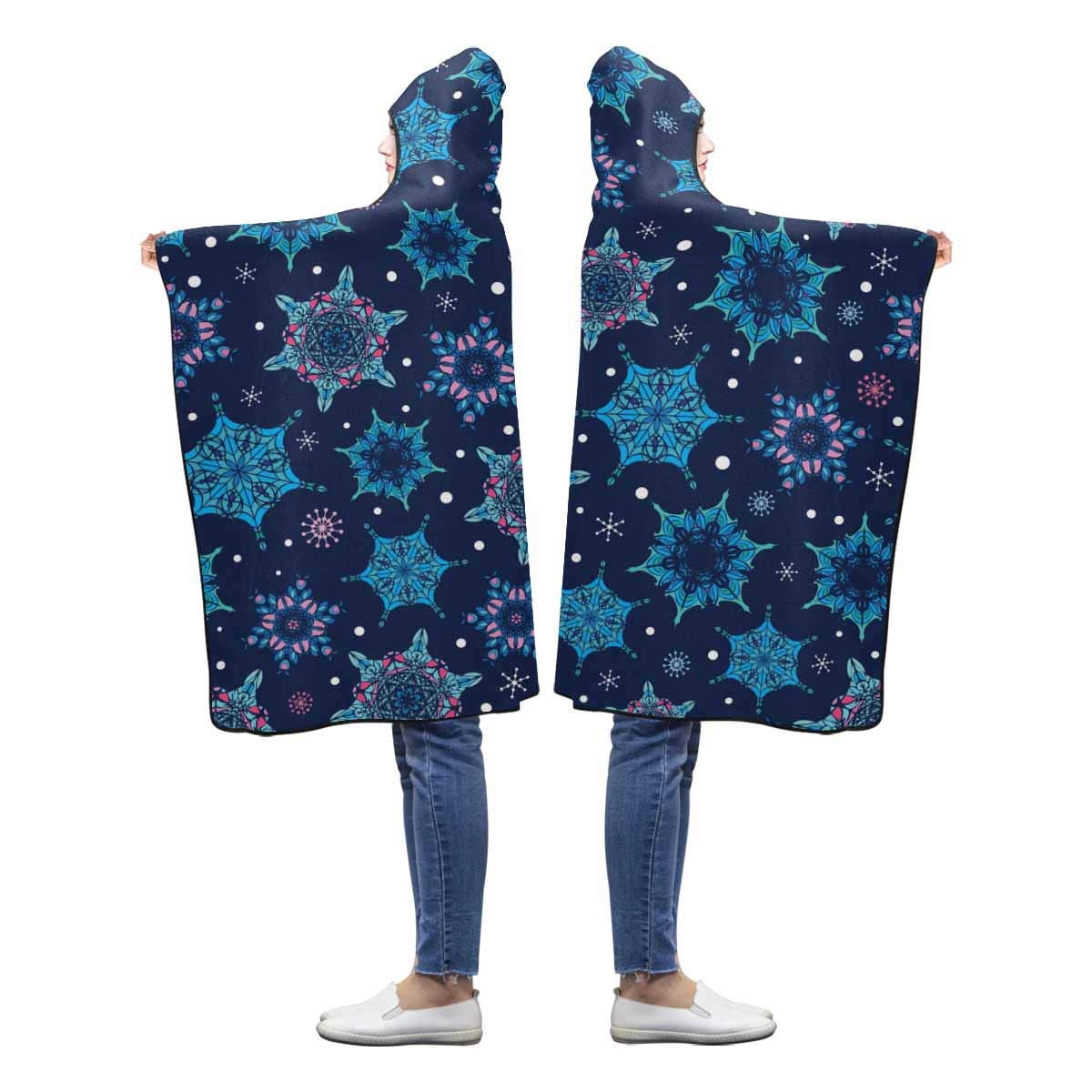 HATIART Christmass Blue Snowflakes Wearable Hooded Blanket 50x60 inches