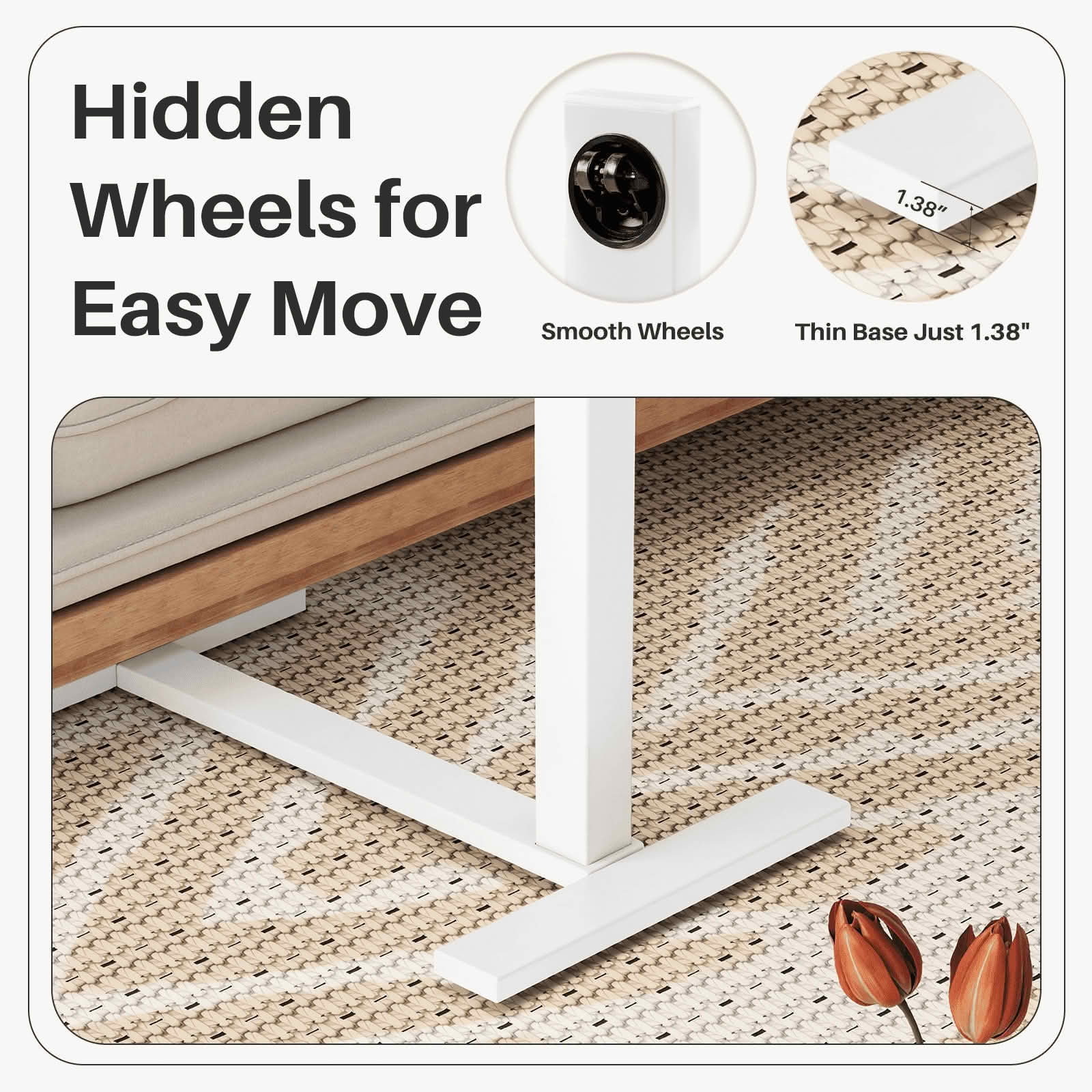 MAYEERTY Rolling Mobile Overbed Desk, Adjustable Tilting Laptop Table, Multi-Scene Use, White