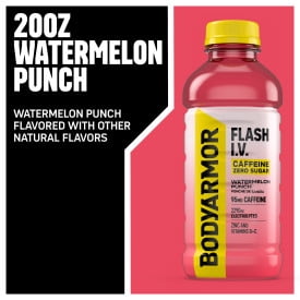 BODYARMOR FLASH I.V. Caffeine Zero Sugar Watermelon Punch Bottles, 20 fl oz, 12 Pack