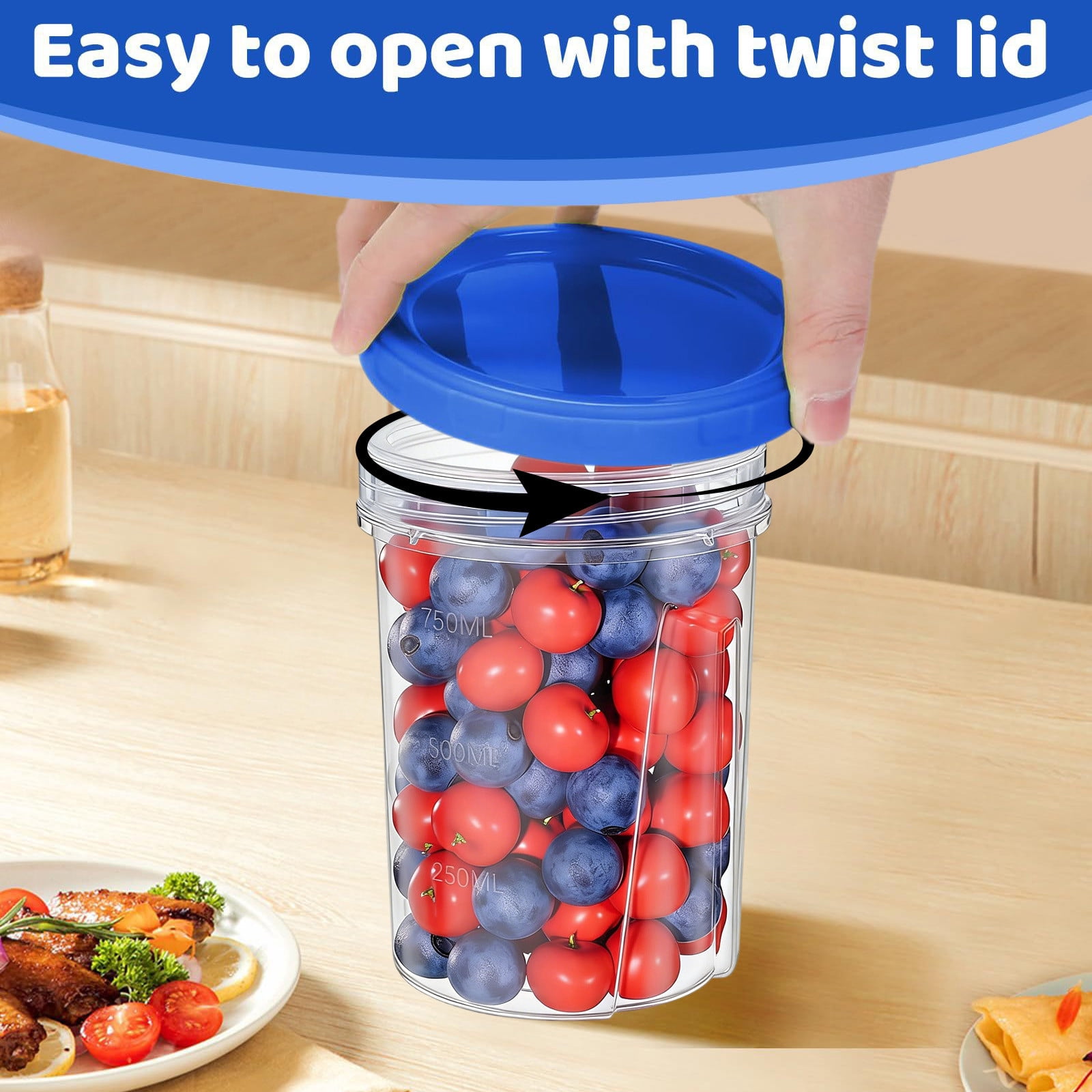 COM1950s 50oz Airtight Food Storage Containers, Plastic Meal Prep Containers with Lids, Leakproof for Lunch, Stackable Kitchen Organization