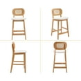 thumbnail image 4 of Dayalane Rattan Counter Height Bar Stools Set of 2, 26" Mid Century Modern Wood Farmhouse Barstools with Footrest, Sherpa Upholstered Kitchen Island Chairs for Pub Restaurant, White, 4 of 9
