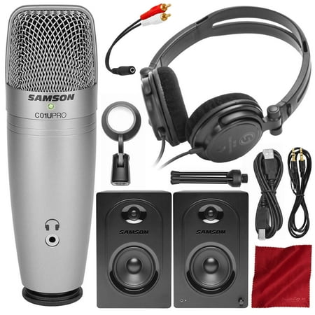 Samson C01U Pro Recording Pack w/USB Microphone, Headphones, and Software + MediaOne M50 Studio Monitors (Best Studio Monitors For Home Recording)