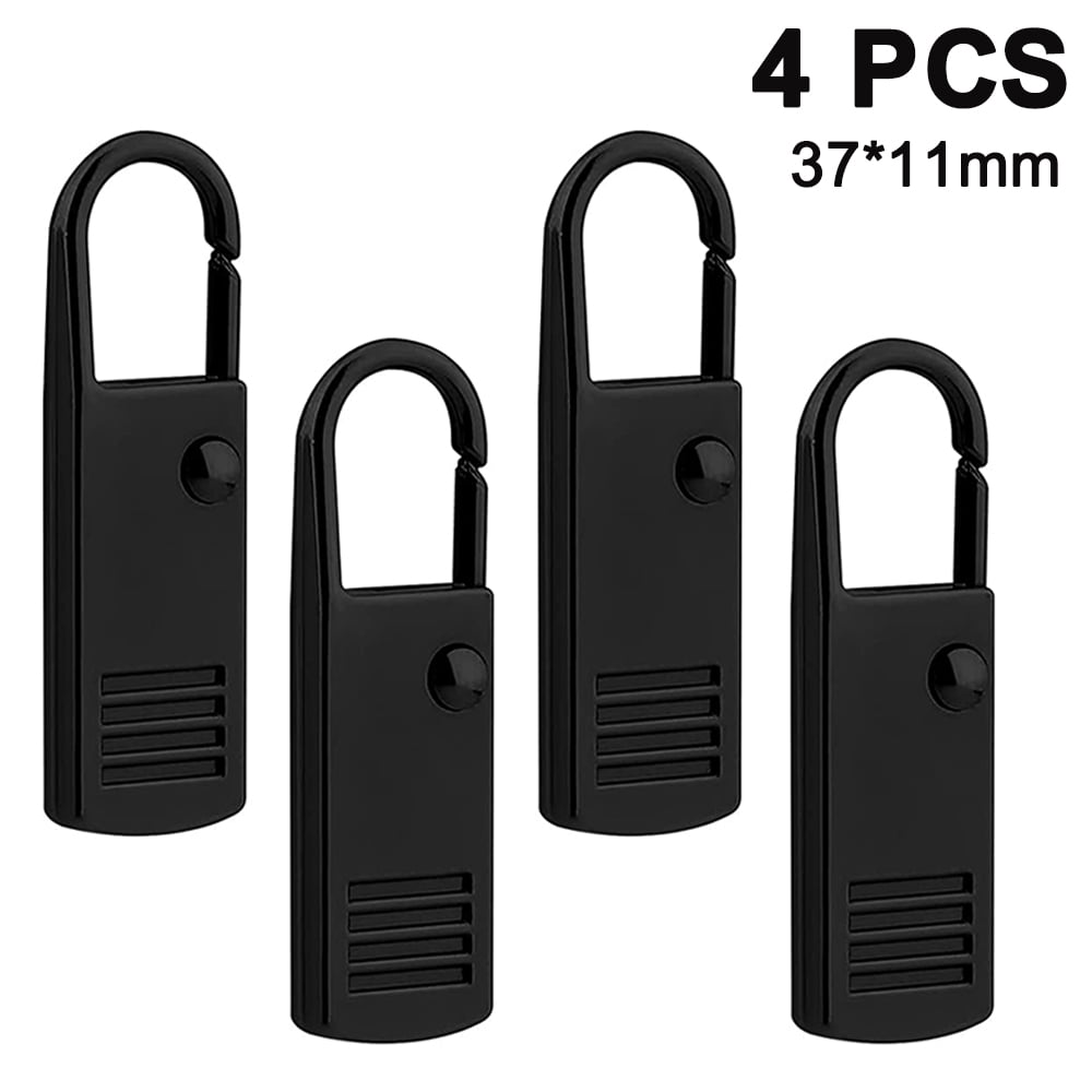 4PCS Black Zipper Pull Tab Replacement Metal Zip Head Extension Zipper Handle Mend Fixer Repair Clothing DIY Crafts Accessories for Suitcases Luggage Bag Jacket Backpacks Coats Boots