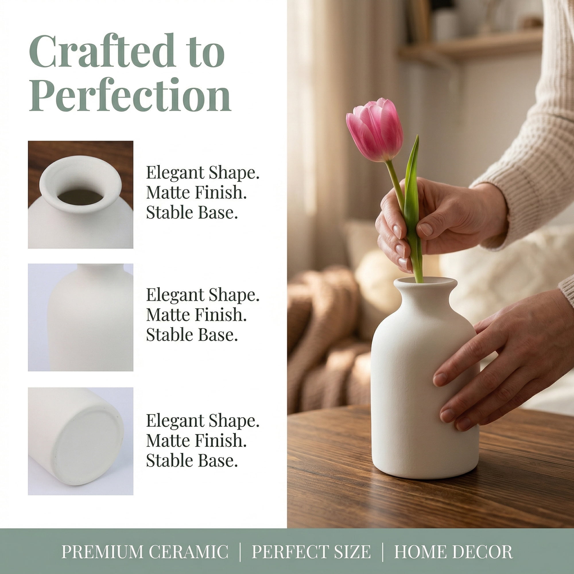Unique Bargains Ceramic Bud Small Decorative Flower Vase Set White 3.1"L x 3.1"W x 5.6"H