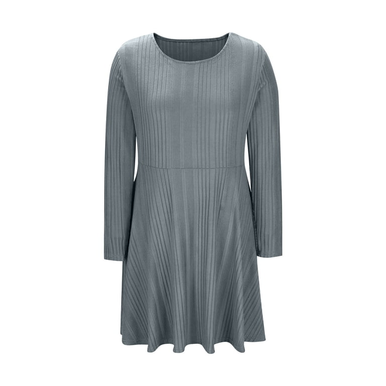 Gamivast Women's Ribbed Knit Dress Scoop Neck Long Sleeve A Line Skater  Dress Slim Fit Basic Solid Casual Autumn Spring Stretchy Flowy Swing Gown  Wear - Walmart.com