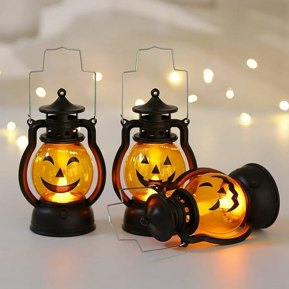 Halloween LED Lantern Lights 3-Packs , Small Vintage Style Flameless Lantern Decorative ,Lamp for Halloween Home Indoor Outdoor Bar Decoration