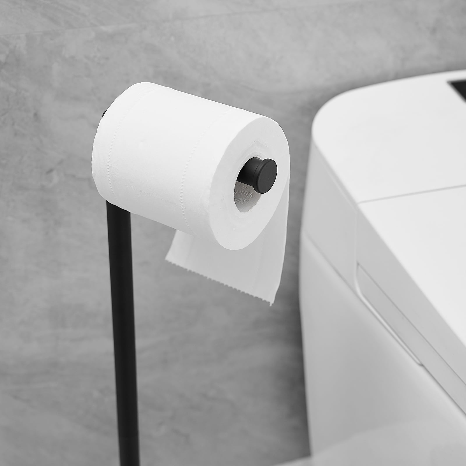 Freestanding Stainless Steel Toilet Paper Holder in Matte Black