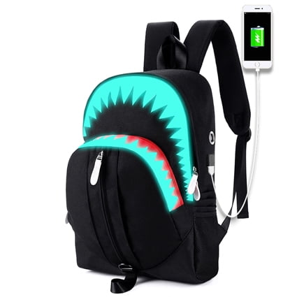 Luminous Shark USB Function Backpack,Black
