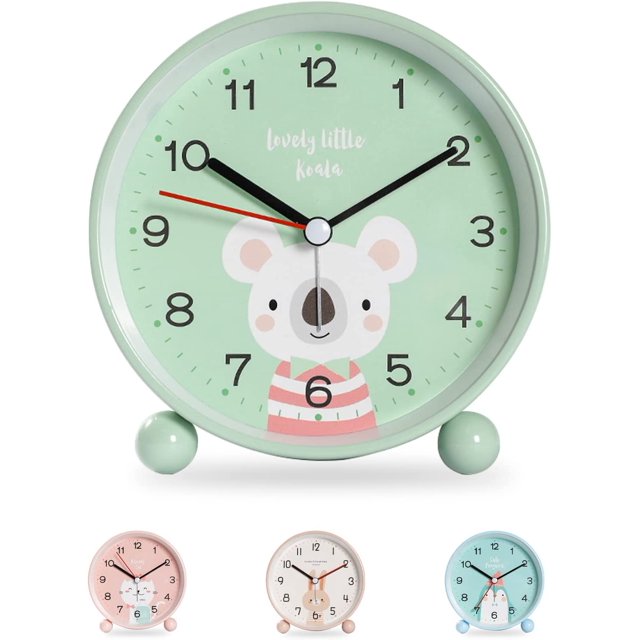 RV Reloj despertador para niños pequeños, reloj despertador educativo para niños, fácil de configurar y funciona con pilas, reloj despertador de viaje silencioso sin tictac (Koala) Rojo Verde