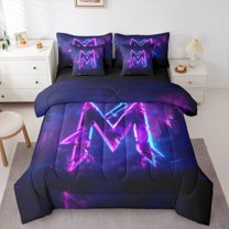 Castle Fairy Monogrammed Letter Initial M 7-Piece Bedding Comforter Set for Teens Women Men,Ombre Lightsaber King Bedding Sets,Abstract Gradient Ultra Soft Bed Sheets,Breathable Home Decor