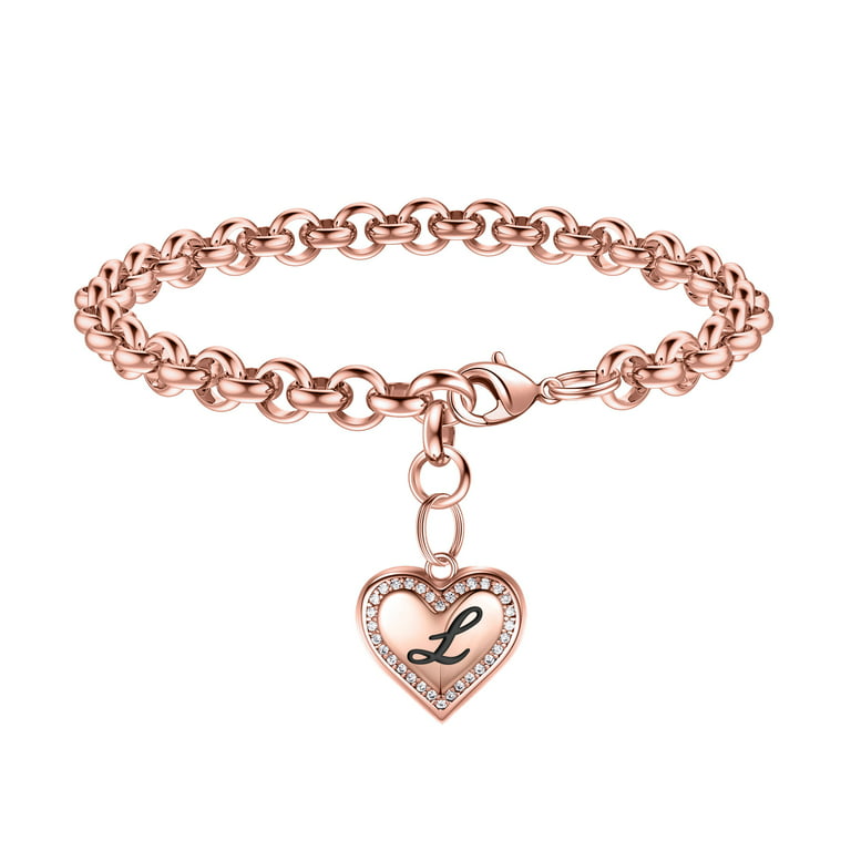 Valentine's Day Bracelets for Women Beaded Bracelets with Pink and Rose Gold Beads Accented by Heart Charms