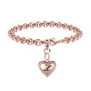 TINGN Heart Initial Charm Bracelets for Women Rose Gold Plated Letter Charm Bracelets