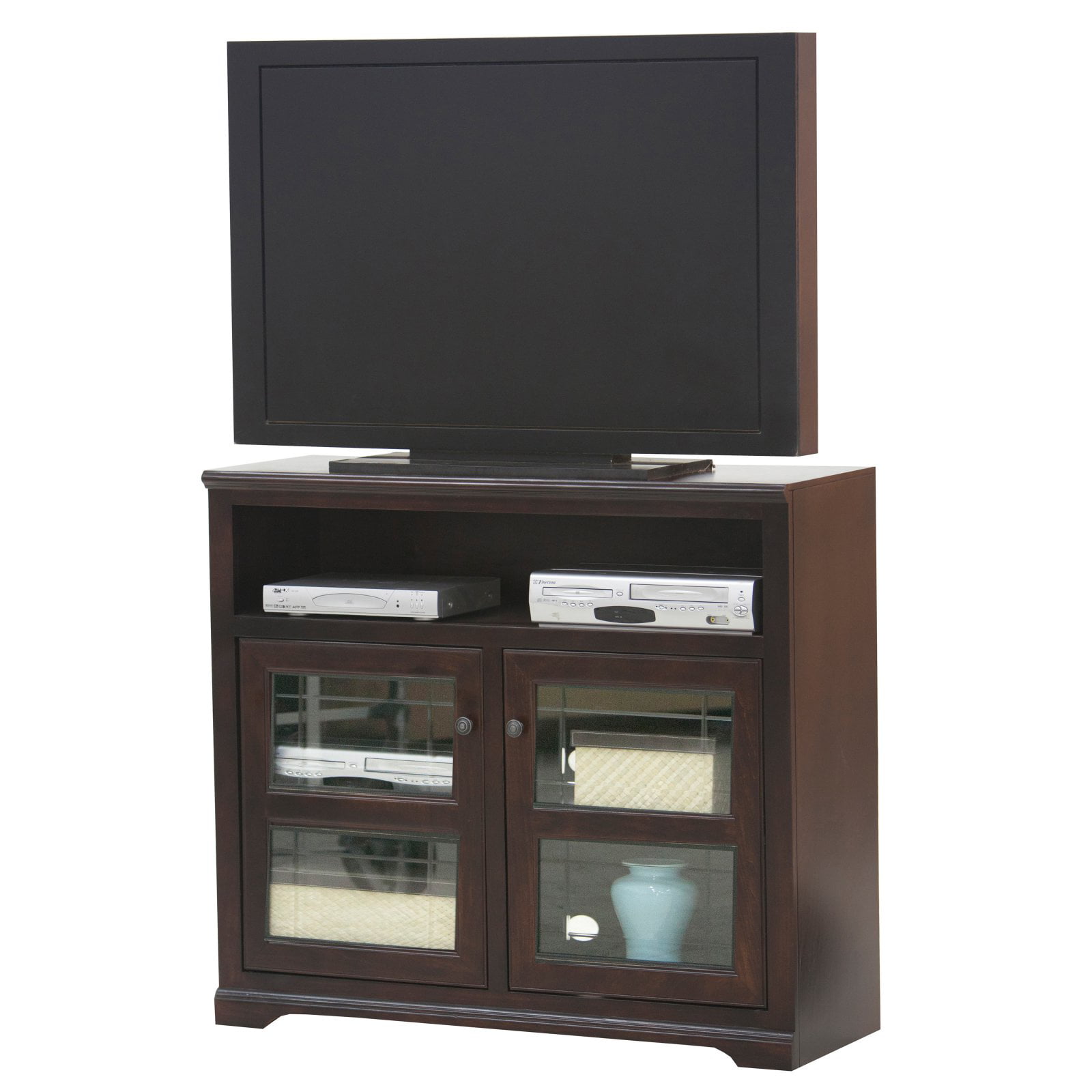 Q-Max SH1392 Q-Max Modern Natural Ivory Finish 48 High Wooden TV Stand 5 Open Compartments Natural Wood