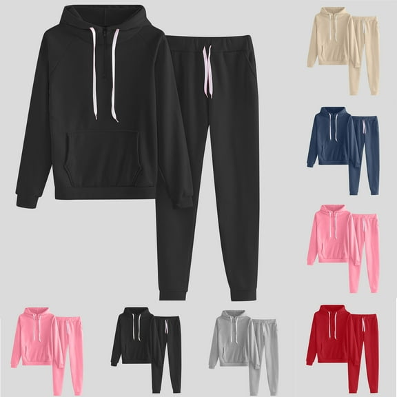 jtjvou Womens 2 Piece Outfits Lounge Hoodie Sweatsuit Sets Oversized Sweatshirt Baggy Fall Comfy Sweatpants with Pockets Beige L