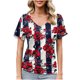 thumbnail image 2 of Puntoco Blusas cortas de liquidación para mujer, blusa informal de manga corta con cuello en V y estampado para mujer, 2 of 5