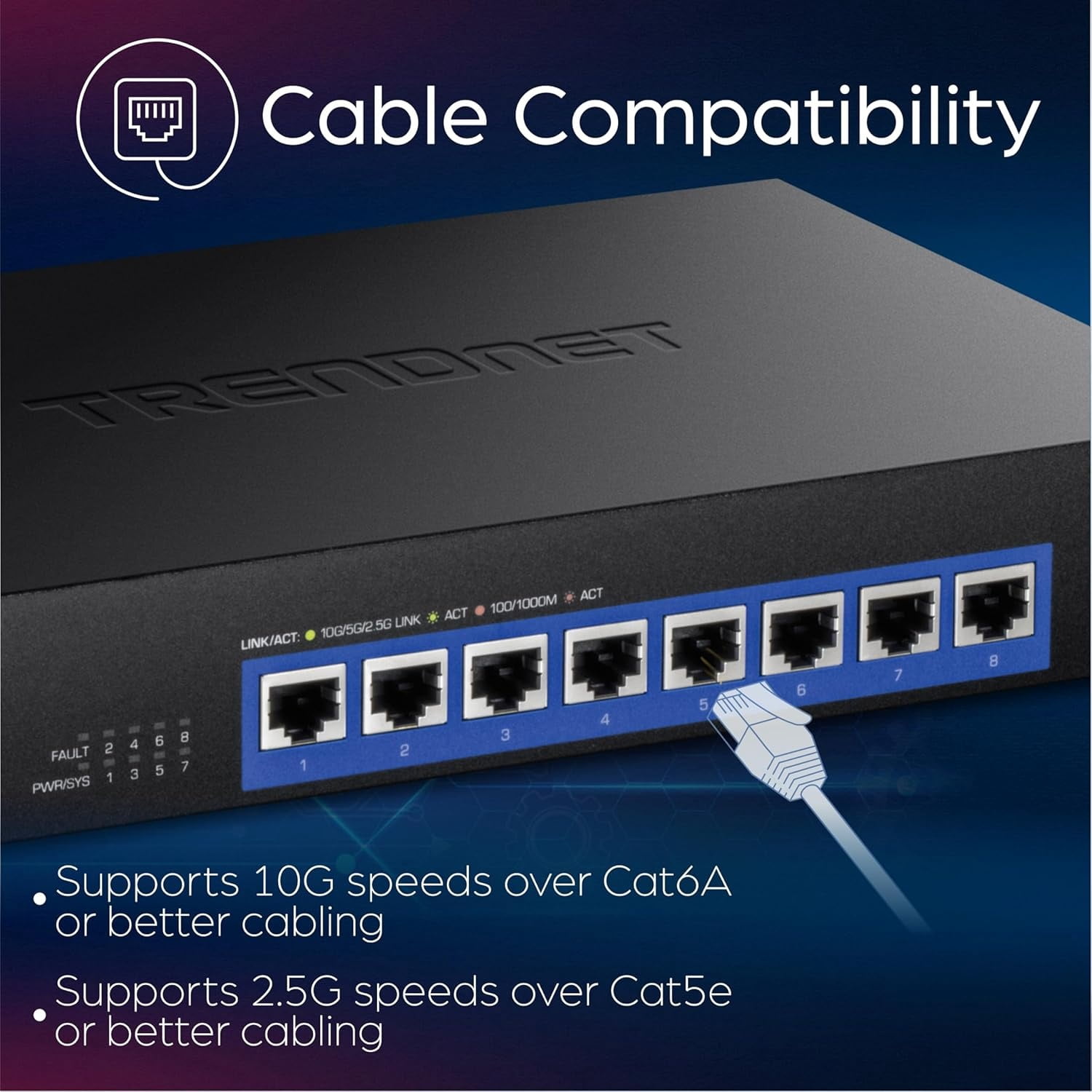 TRENDnet TEG-S708 8-Port 10G Multi Gigabit Network Switch with 160 Gbps Switching Capacity, Black