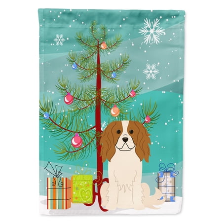Carolines Treasures BB4183GF Merry Christmas Tree Cavalier Spaniel Flag Garden Size   Small  multicolor