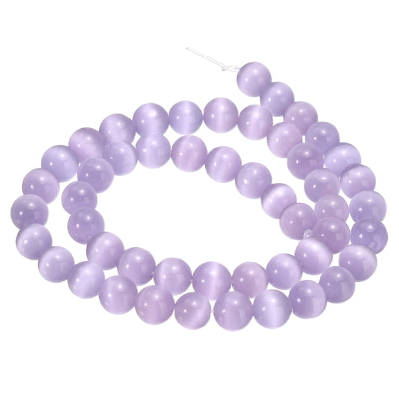 Uxcell 48pcs Crystal Purple Cat's Eye Stone Beads 8mm Round Smooth Gemstone Crystal Loose Bead for Jewelry Making Bracelets Necklace Earrings DIY