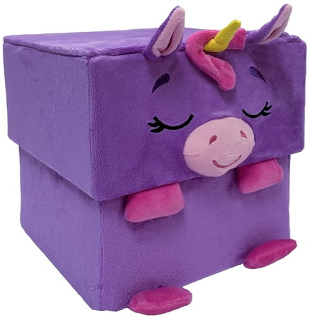 Happy Nappers: Adorable Storables - Unicorn - Purple & Pink - 8” Character Box & Surprise 8” Plush Toy w/ Weighted Paws, Square Storage Bin, Kids 1 