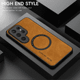 thumbnail image 2 of Allyetch Magnetic Back Case Cover for Samsung Galaxy S22 Plus, Slim Fit Back Cover PU Leather TPU Bumper Anti-Scratch Compatible with Car Mount Shockproof Phone Case for Galaxy S22 Plus, Brown, 2 of 10
