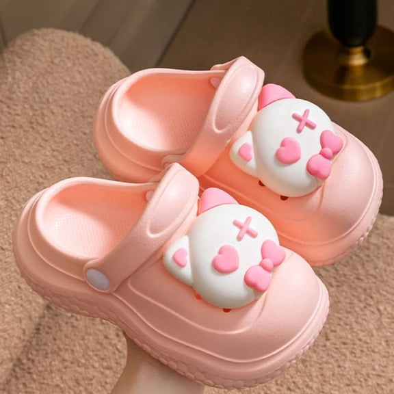 Toddler Kids Cute Cartoon Animal Clogs with Adjustable Heel Strap Closed Toe Slide Sandals, Summer Lightweight Slippers for Boys Girls Indoor Outdoor Pink 7.5-9 Years