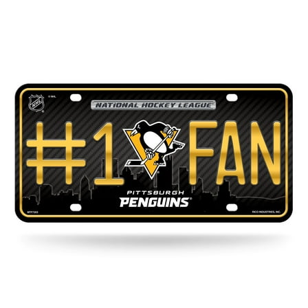 Pittsburgh Hockey Penguins #1 Fan Metal License Plate Tag  - Number One! Let's Go!!