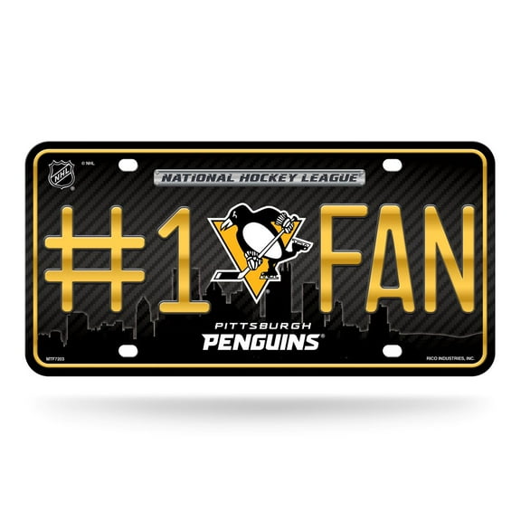Pittsburgh Hockey Penguins #1 Fan Metal License Plate Tag - Number One! Let's Go!!