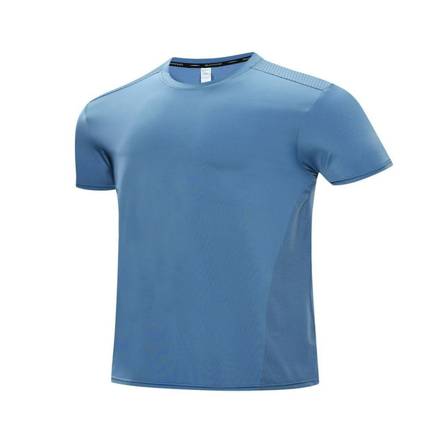 Camisetas Elvqul Hombre Manga Corta Azul Economicas sin Estampado Cuello Redondo