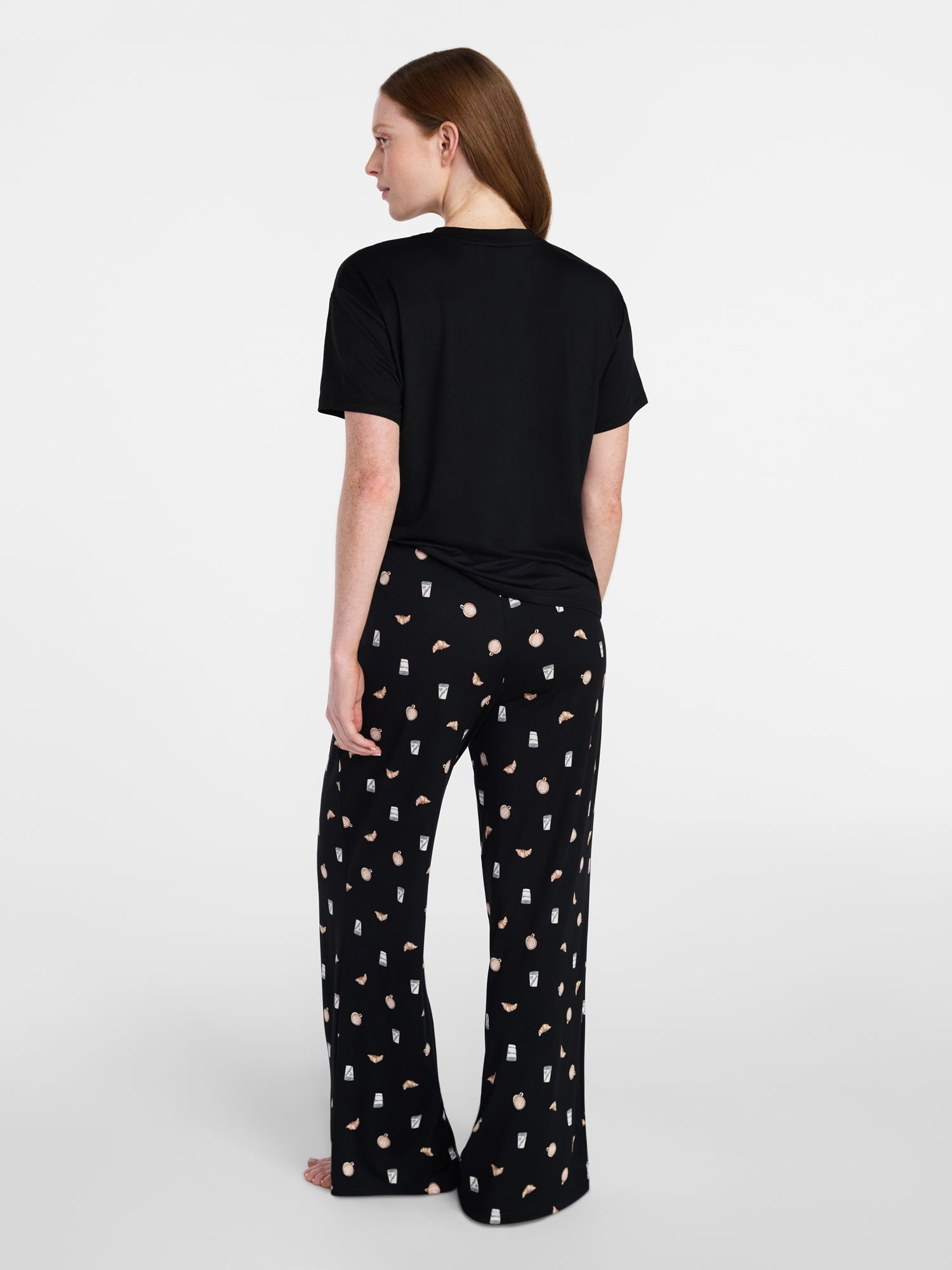 Joyspun Women's Dreamy Soft Collection Short Sleeve Sleep Top and Open Leg Pants Pajama Set, 2-Piece, Sizes XS-3X