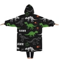 thumbnail image 2 of Oversized Wearable Blanket Hoodie,Black Cartoon Dinosaurs Rawr Pattern Sherpa Blanket Hoodie with Super Pockets,Super Warm Fuzzy Pullover for Women & Men, 2 of 6