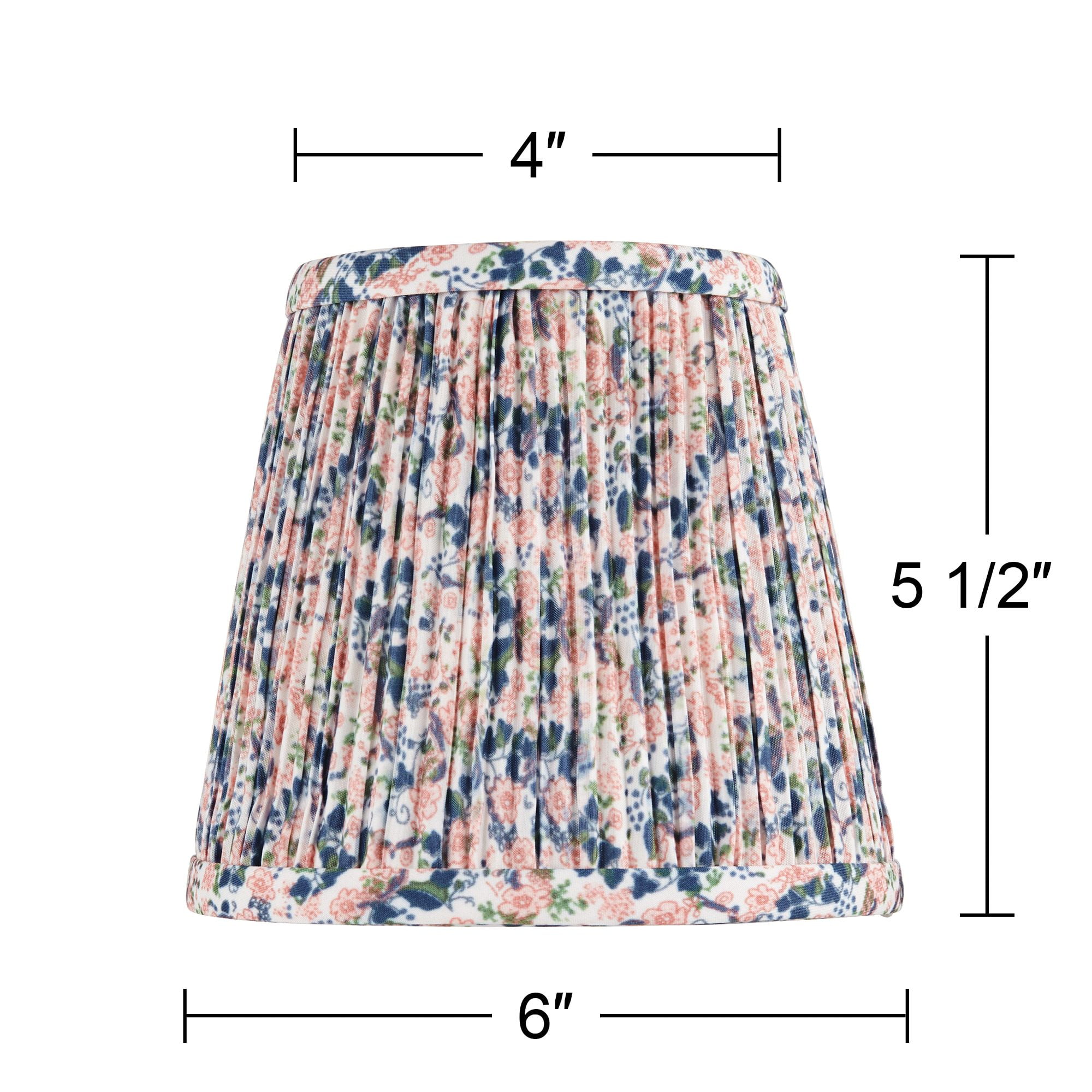 Springcrest 4" Top x 6" Bottom x 5 1/2" High x 5 1/2" Slant Print Lamp Shade Replacement Set of 4 Pink Blue Shirred Pleated Clip On