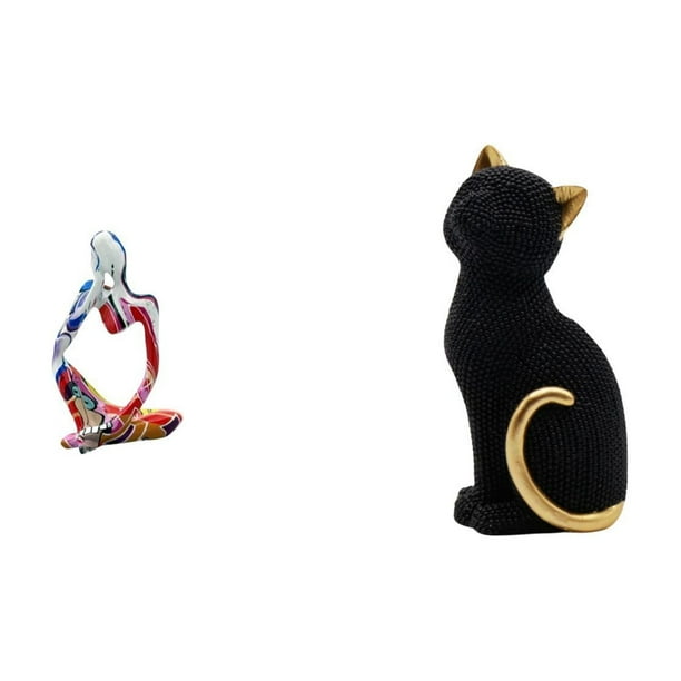 Figura decorativa abstracta de gato en resina, ideal para dormitorio, oficina, tienda, estantería, entrada, sala de estar, cajón o como objeto de cole