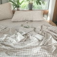 thumbnail image 5 of NAYOROOM 100% Organic Cotton Gingham Duvet Cover Full Set, 3-Piece Linen Like Textured Breathable Soft Bedding Cover （Tannish Linen Beige Gingham）, 5 of 9