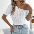 thumbnail image 6 of JGGSPWM Womens Crochet Hollow Off The Shoulder Knit Tops Short Sleeve Spring Summer Trendy Sweaters White S, 6 of 7
