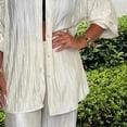 thumbnail image 6 of tasrioml Casual 2 Piece Outfit for Women Long Sleeve Button Down Shirt Wide Leg Pants Set Summer Pleated Loungewear Matching Suit, 6 of 7