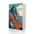thumbnail image 2 of Tryfan Mountain Peak Landscape Teal Brown Linocut Travel Birthday Greeting Card Plus Envelope Blank inside, 2 of 3