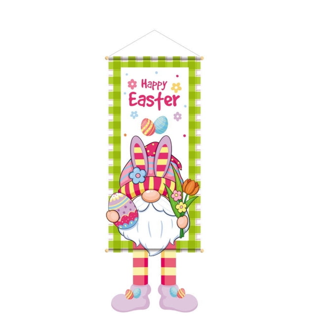 zhangmingg Easter Holiday Decorative Banner Featuring Festive Bunny Egg Cartoon Print for Spring Party Celebration
