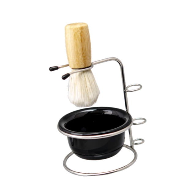 Juego de brochas de afeitar de 3 pulgadas con soporte de metal para baño, ergonómicas y compactas para hombres, afeitado en húmedo para el cuidado