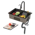 thumbnail image 3 of Black Waterfall Kitchen Sink, Stainless Steel Single Bowl Bar Sink with Cup Rinser, Drop In/Undermount Farmhouse Workstation Sink with Multiple Accessories (26.8 x 17.7in), 3 of 7